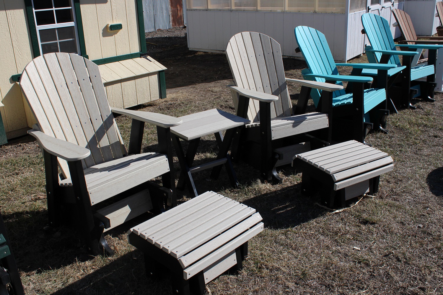 Composite Poly Glider Rocker Set. Birchwood Woodgrain Top/Black Base ...