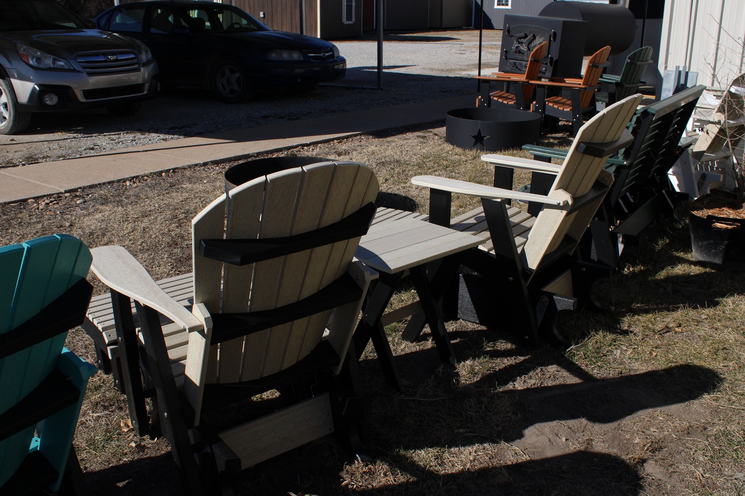 Composite Poly Glider Rocker Set. Birchwood Woodgrain Top/Black Base ...