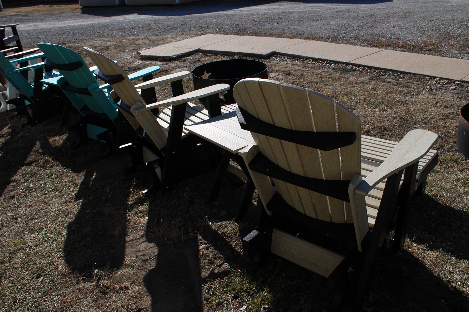 Composite Poly Glider Rocker Set. Birchwood Woodgrain Top/Black Base ...